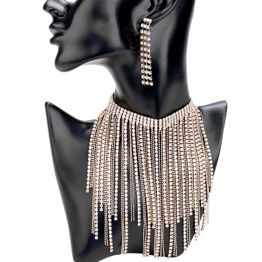 Rhinestone Fringe Bib Choker Necklace by Madeline Love