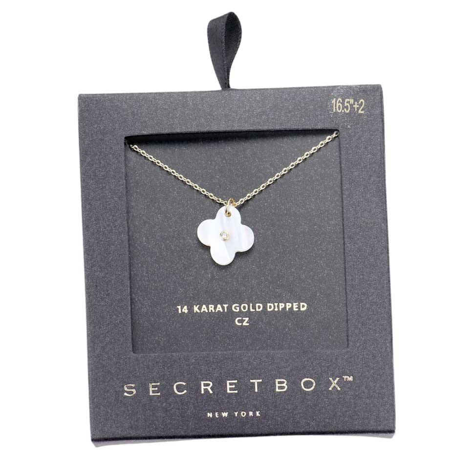 Secret Box 14K Gold Dipped CZ Quatrefoil Pendant Necklace by Madeline Love