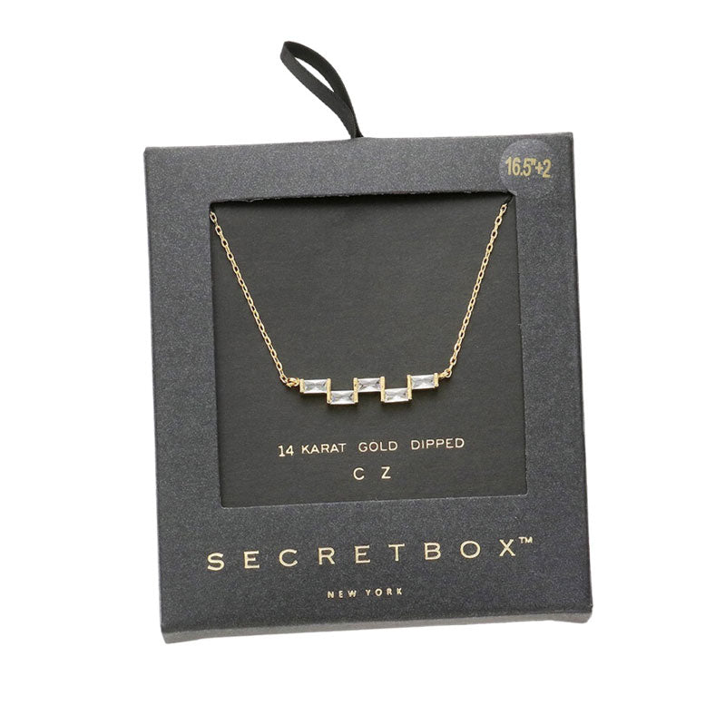 Secret Box 14K Gold Geometric CZ Rectangle Pendant Necklace by Madeline Love