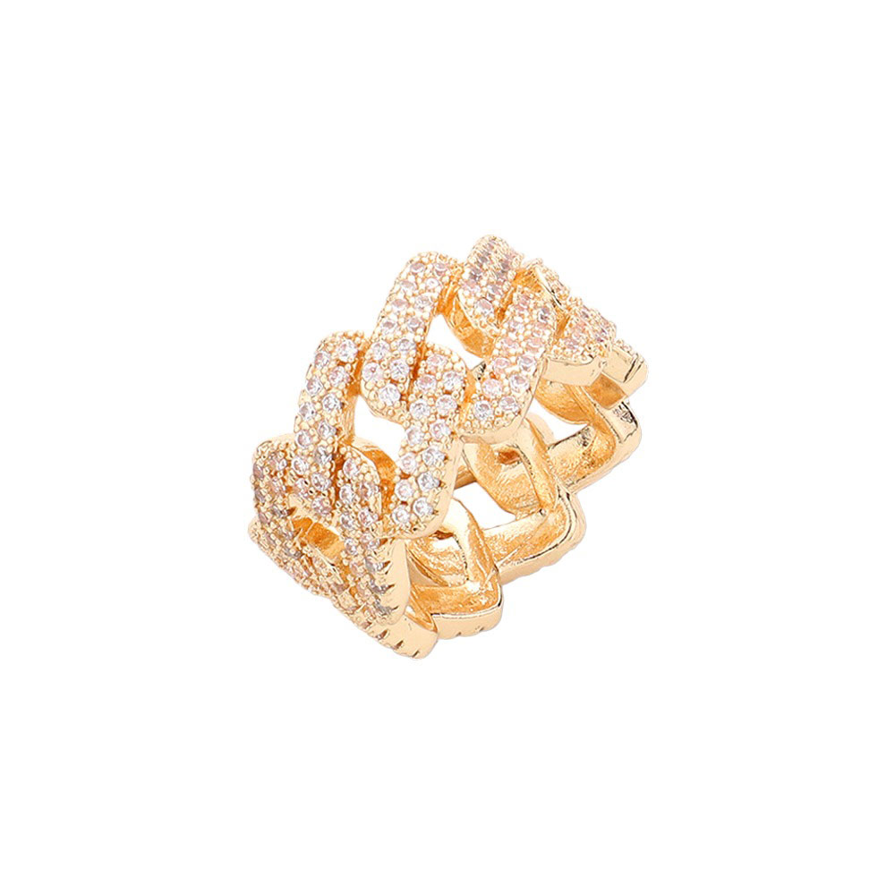 Stone Paved Cuban Chain Band Ring by Madeline Love