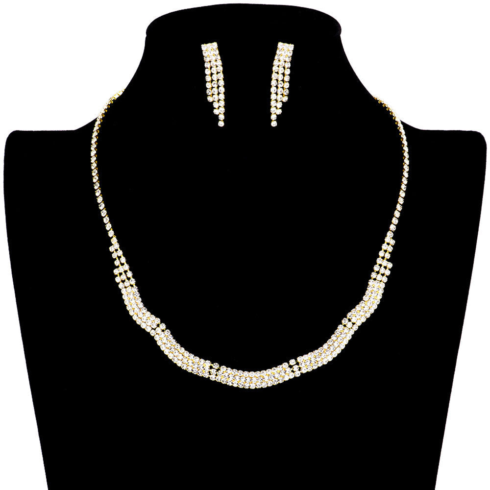 Wavy Rhinestone Pave Necklace Earring Set by Madeline Love