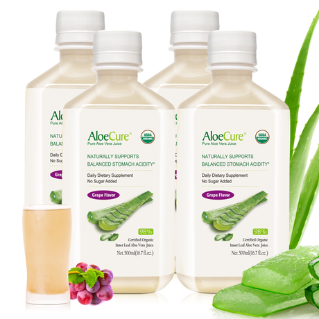 Pure Aloe Vera Juice Grape Flavor - USDA Certified Organic by AloeCure