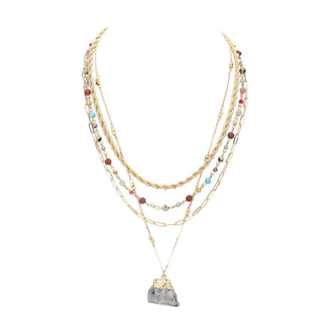 Natural Stone Pendant Triple Layered Necklace by Madeline Love