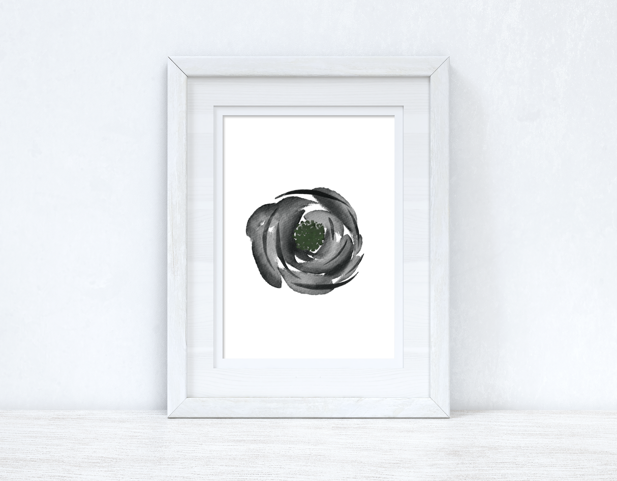 Grey Black Green Watercolour Flower 3 Bedroom Home Wall Decor Print by WinsterCreations™ Official Store