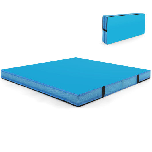 4ft x 4ft x 4in Bi-Folding Gymnastic Tumbling Mat with Handles and Cover-Blue