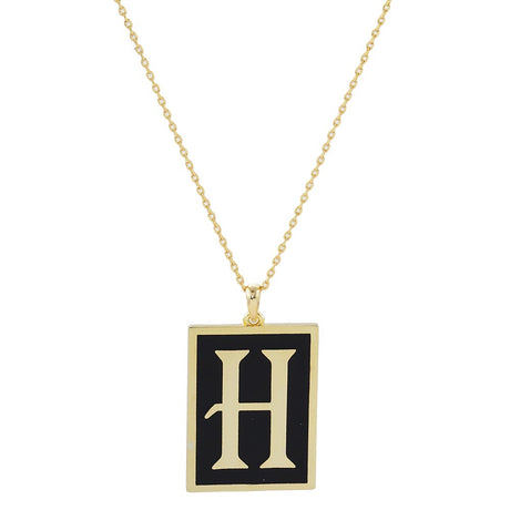 Gold Dipped Enamel Rectangle Monogram Pendant Necklace by Madeline Love