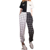 Land of Nostalgia Black and White Plaid Prints Women's Elastic Waist Loose Harem Streetwear Jogger Pants by Land of Nostalgia