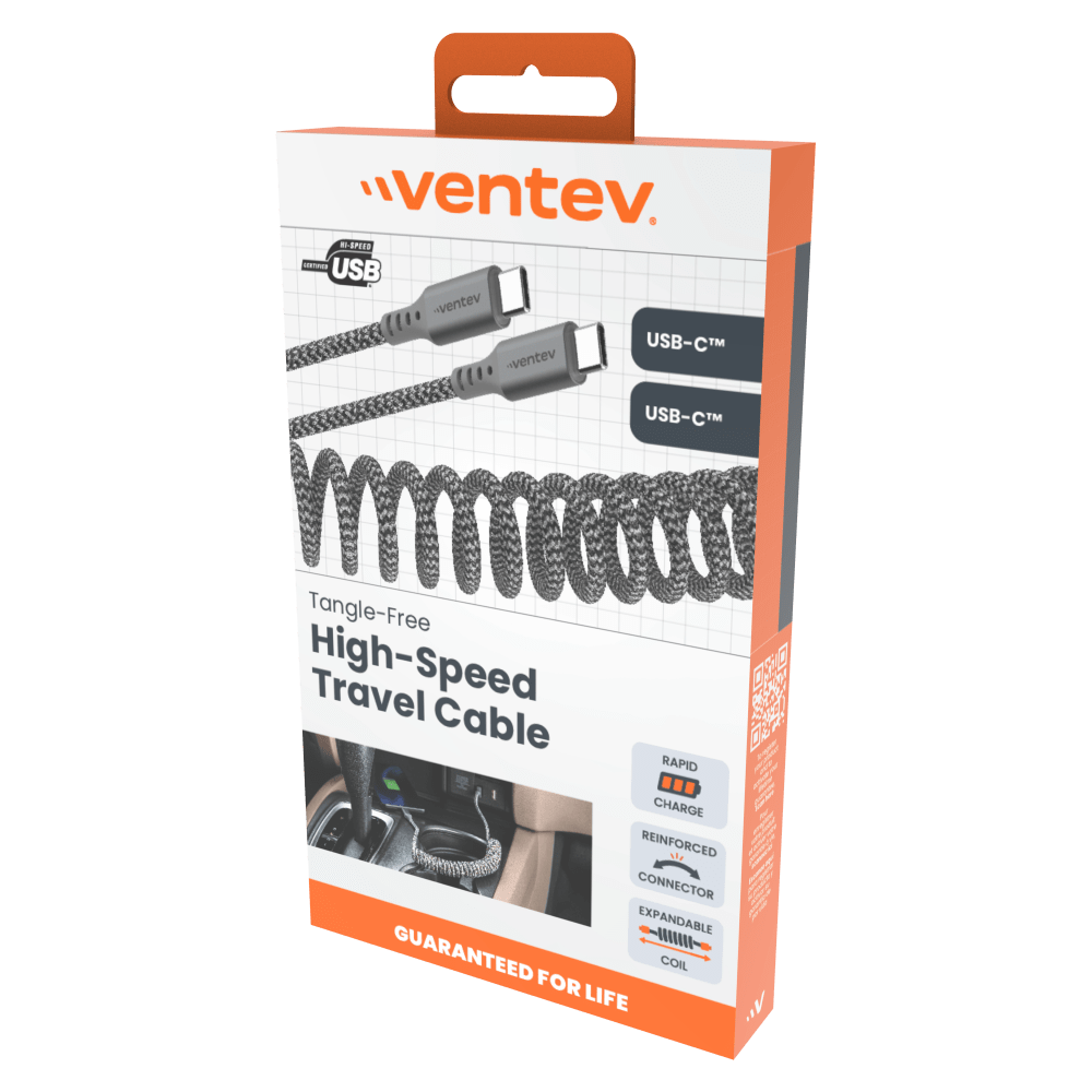 Ventev Helix USB C to USB C High Speed Travel Cable Gray by Ventev