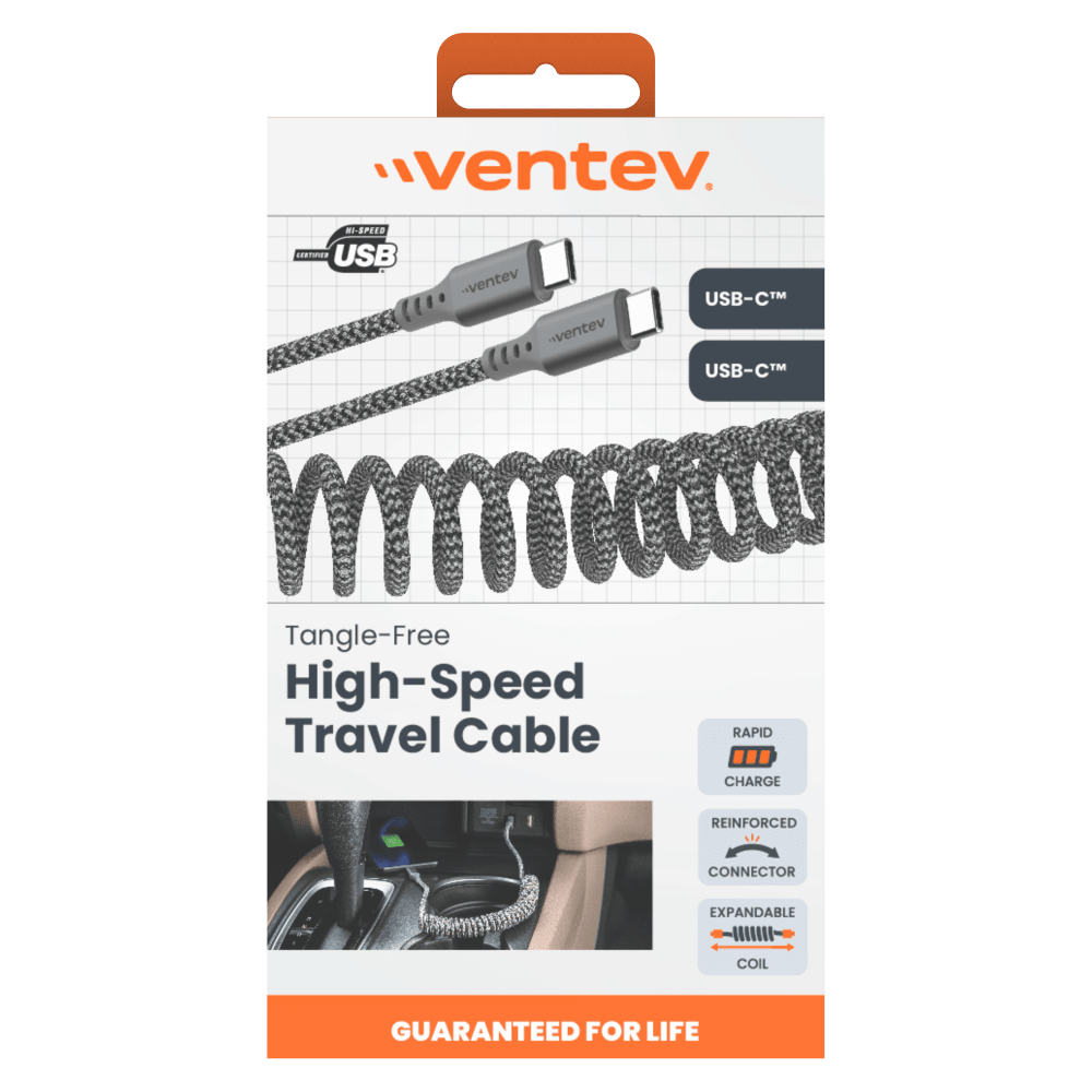 Ventev Helix USB C to USB C High Speed Travel Cable Gray by Ventev