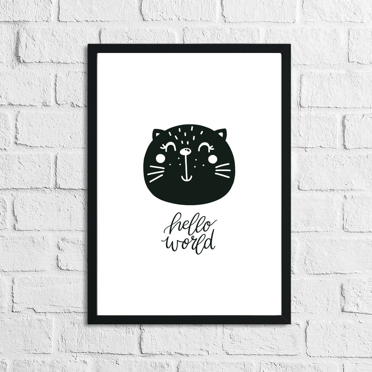 Scandinavian Hello World Cat Children's Nursery Bedroom Wall Decor Print by WinsterCreations™ Official Store