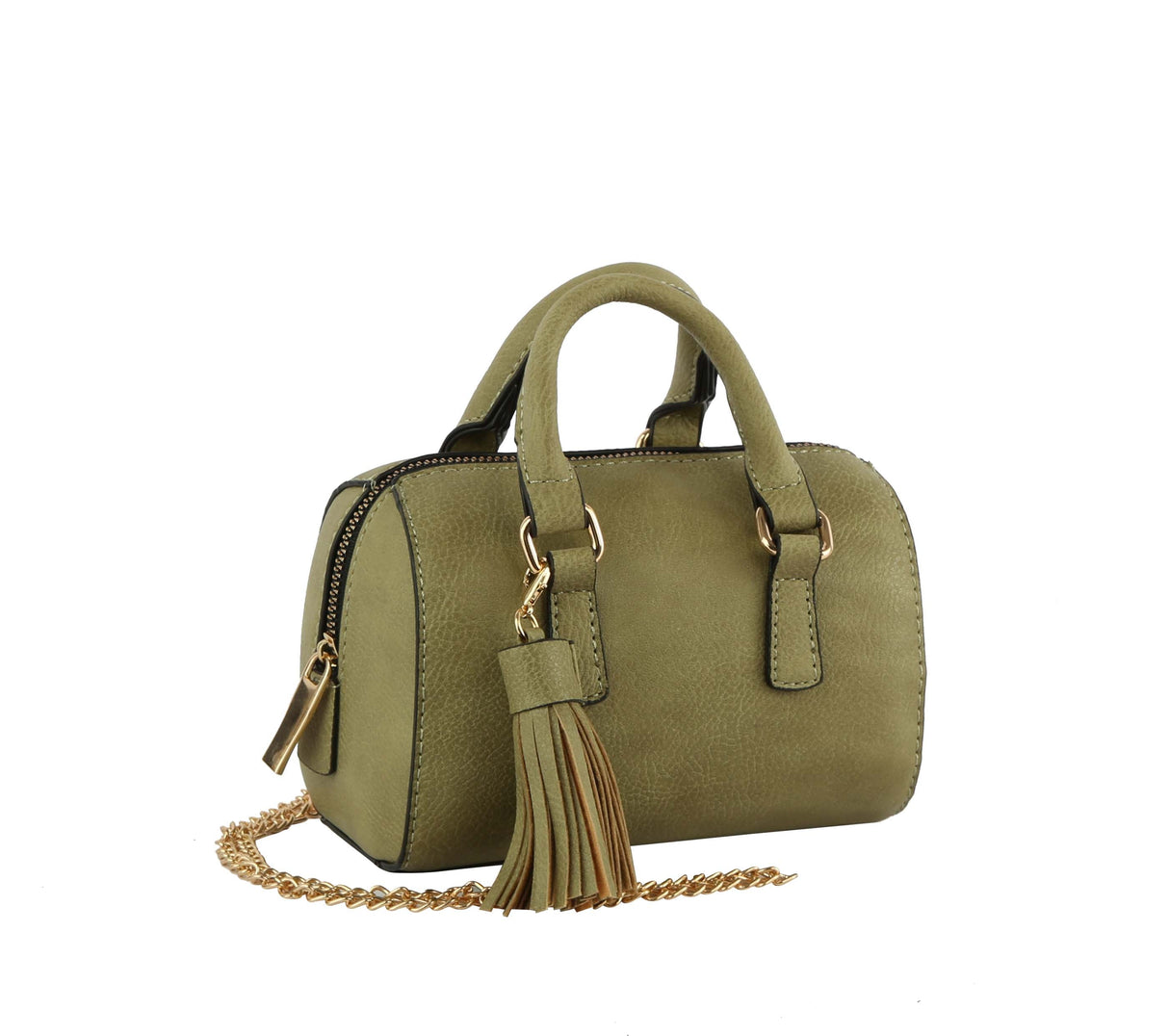 Soft Leather Cylinder Top Handle Satchel Handbag with gold chain Strap by hfstylish