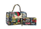 Multi Graffiti Fashion Patent leather Bee Satchel with Wallet shoulder bag by hfstylish