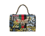 Multi Graffiti Fashion Patent leather Bee Satchel with Wallet shoulder bag by hfstylish