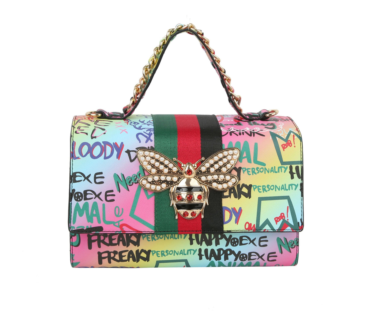 Multi Graffiti Fashion Patent leather Bee Satchel with Wallet shoulder bag by hfstylish