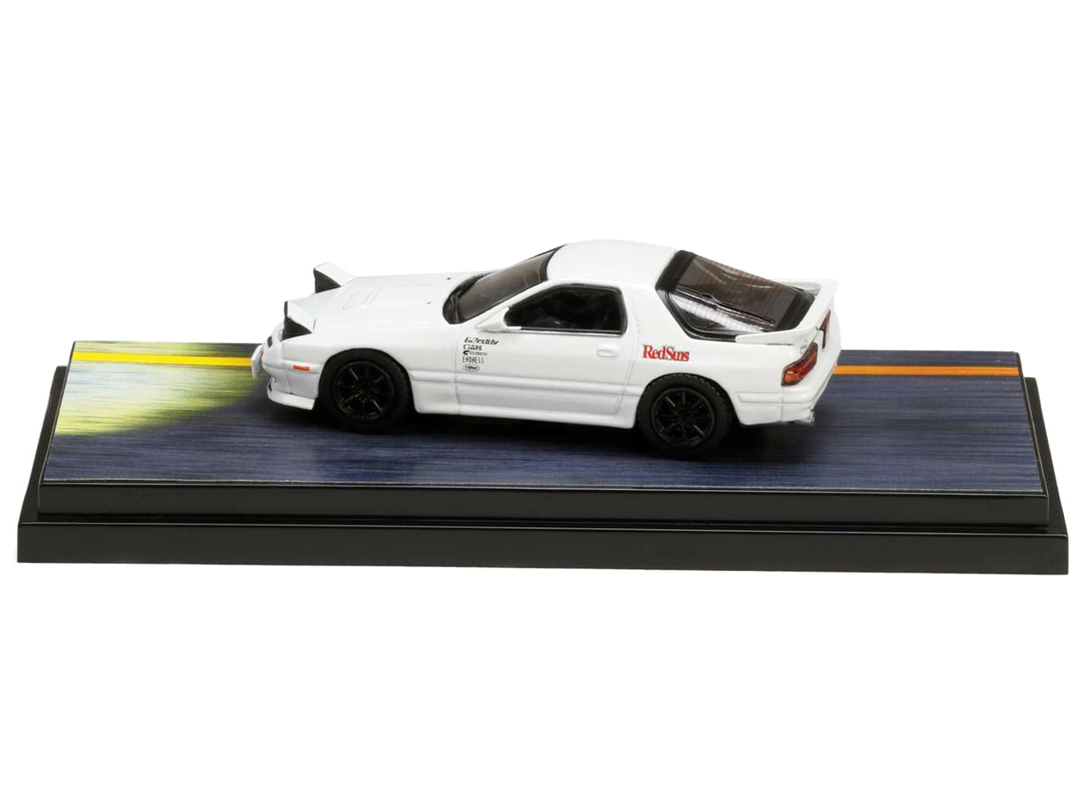 Mazda RX-7 (FC3S) RHD (Right Hand Drive) White "RedSuns" with Ryosuke Takahashi Driver Figure "Initial D" (1995-2013) Manga 1/64 Diecast Model Car by Hobby Japan