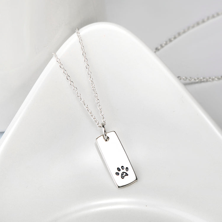 Ladies Glossy Square Dog Paw Print Tag Necklace by Furr Baby Gifts