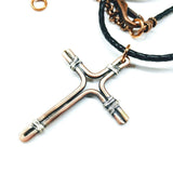 Handmade Copper and Silver Wire Cross Necklace for men by Alexa Martha Designs