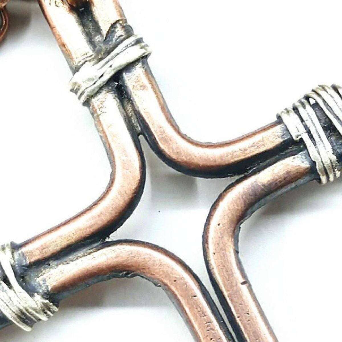 Handmade Copper and Silver Wire Cross Necklace for men by Alexa Martha Designs