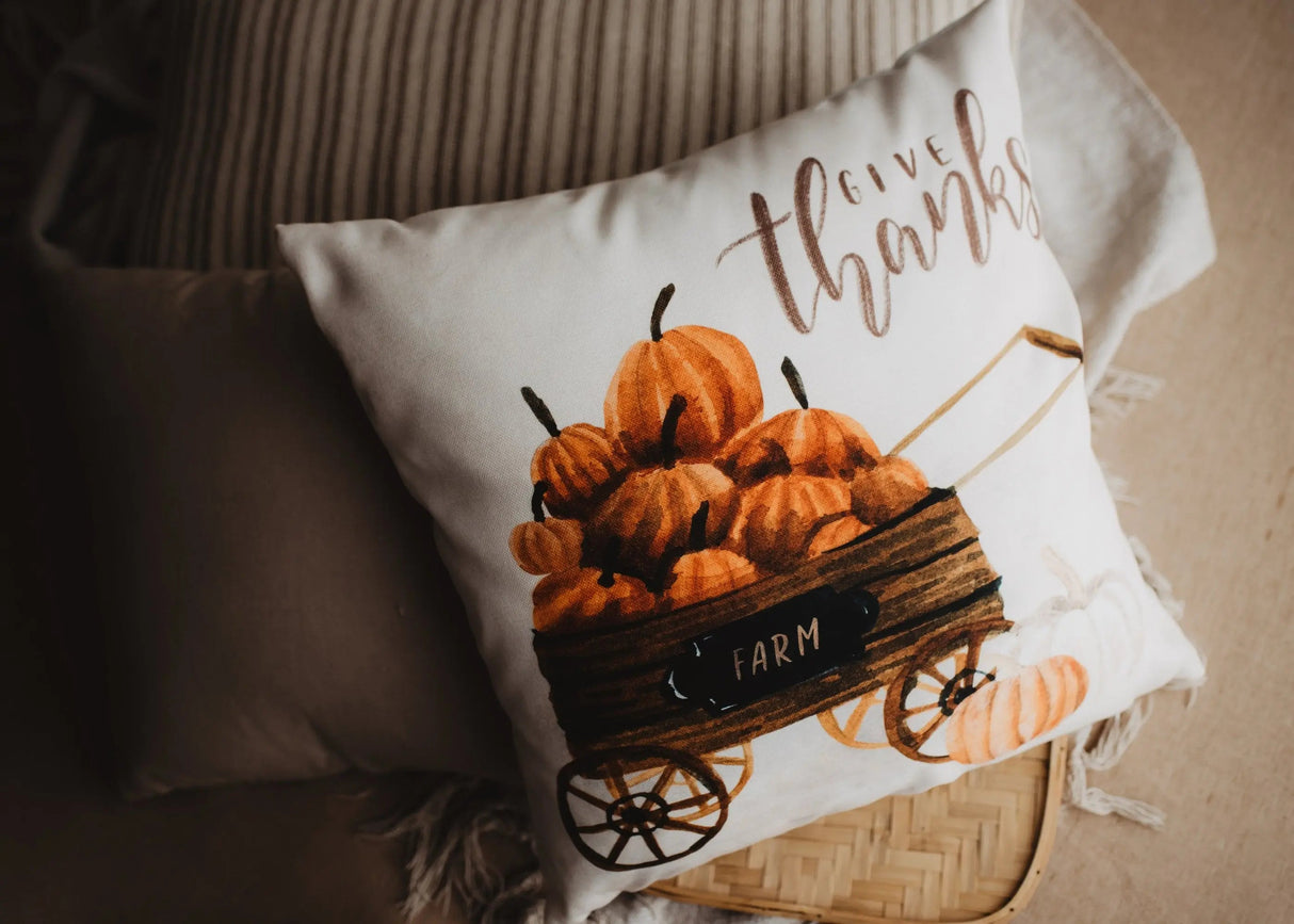 Harvest Time Pillow Cover |  Pumpkin Wagon Pillow | Farmhouse Pillows | Country Decor | Fall Throw Pillows | Cute Throw Pillows | Gift by UniikPillows