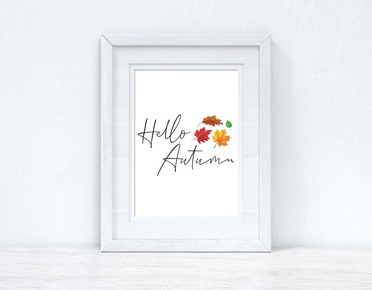 Hello Autumn Leaves Autumn Seasonal Wall Home Decor Print by WinsterCreations™ Official Store