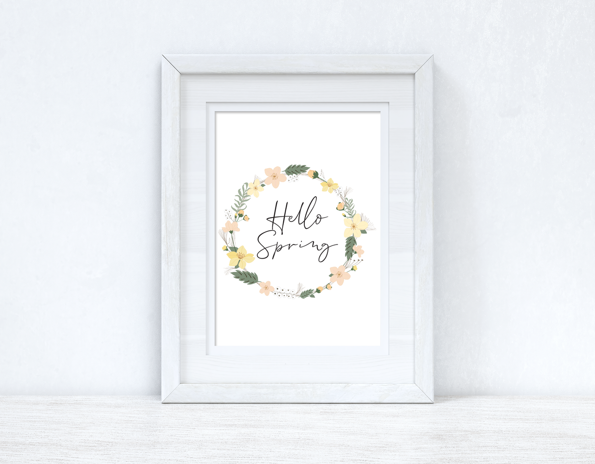 Hello Spring Floral Wreath Spring Seasonal Wall Home Decor Print by WinsterCreations™ Official Store