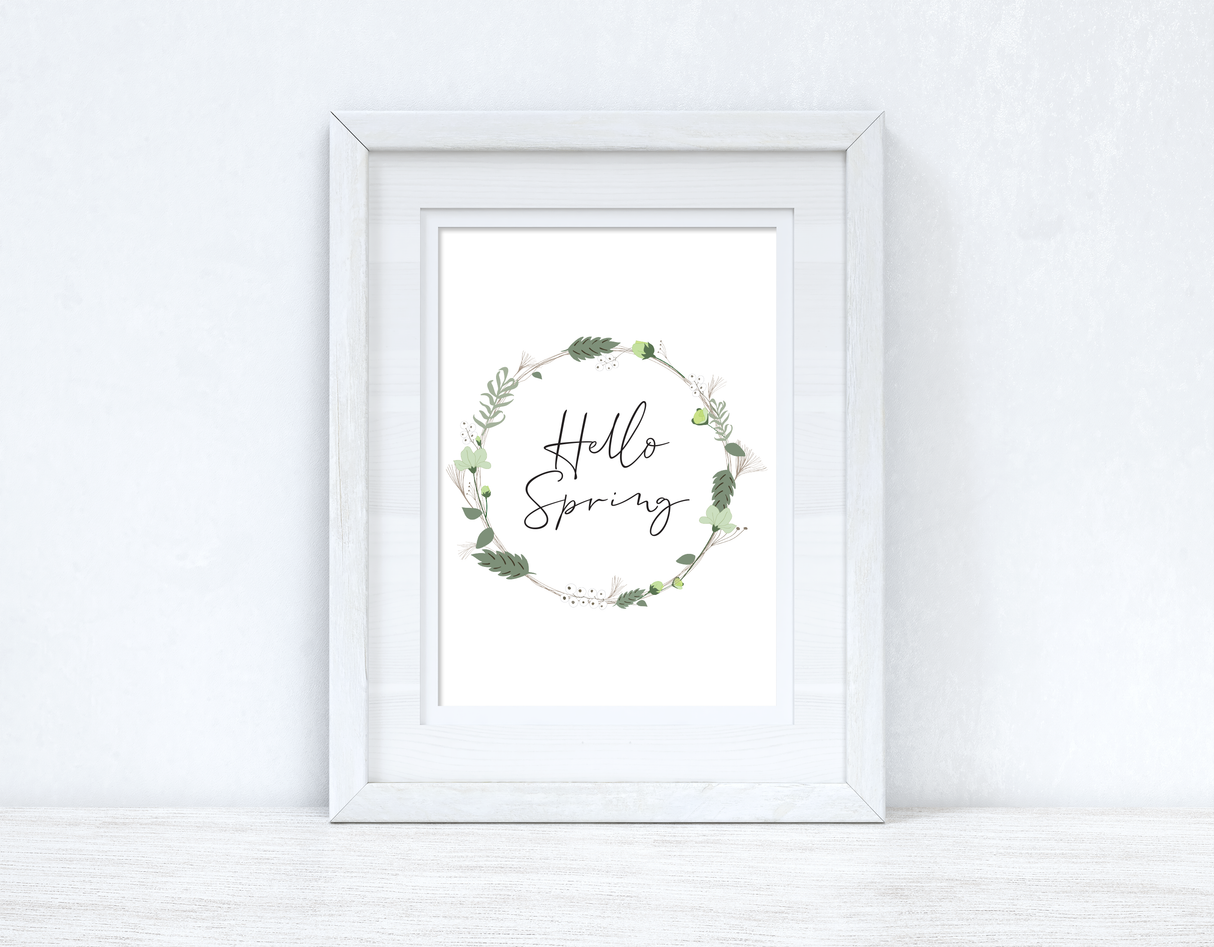 Hello Spring Green Floral Wreath Spring Seasonal Wall Home Decor Print by WinsterCreations™ Official Store