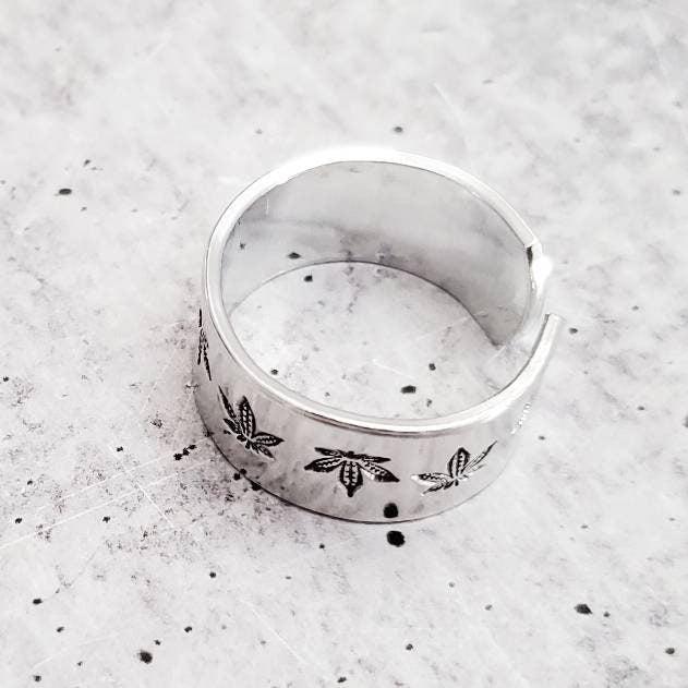 Hemp Leaf Silver Ring by Salt and Sparkle