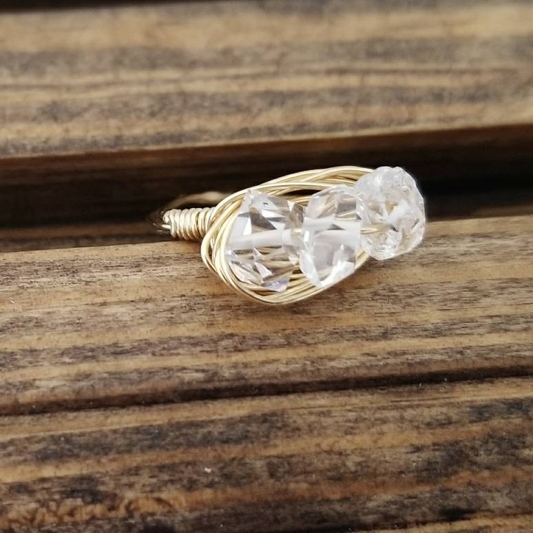 Herkimer Diamond Trio Wire Wrapped Ring by Salt and Sparkle