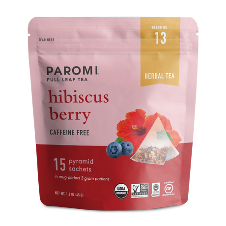 Organic Hibiscus Berry Herbal Tea, Caffeine Free, in Pyramid Tea Bags by Paromi Tea