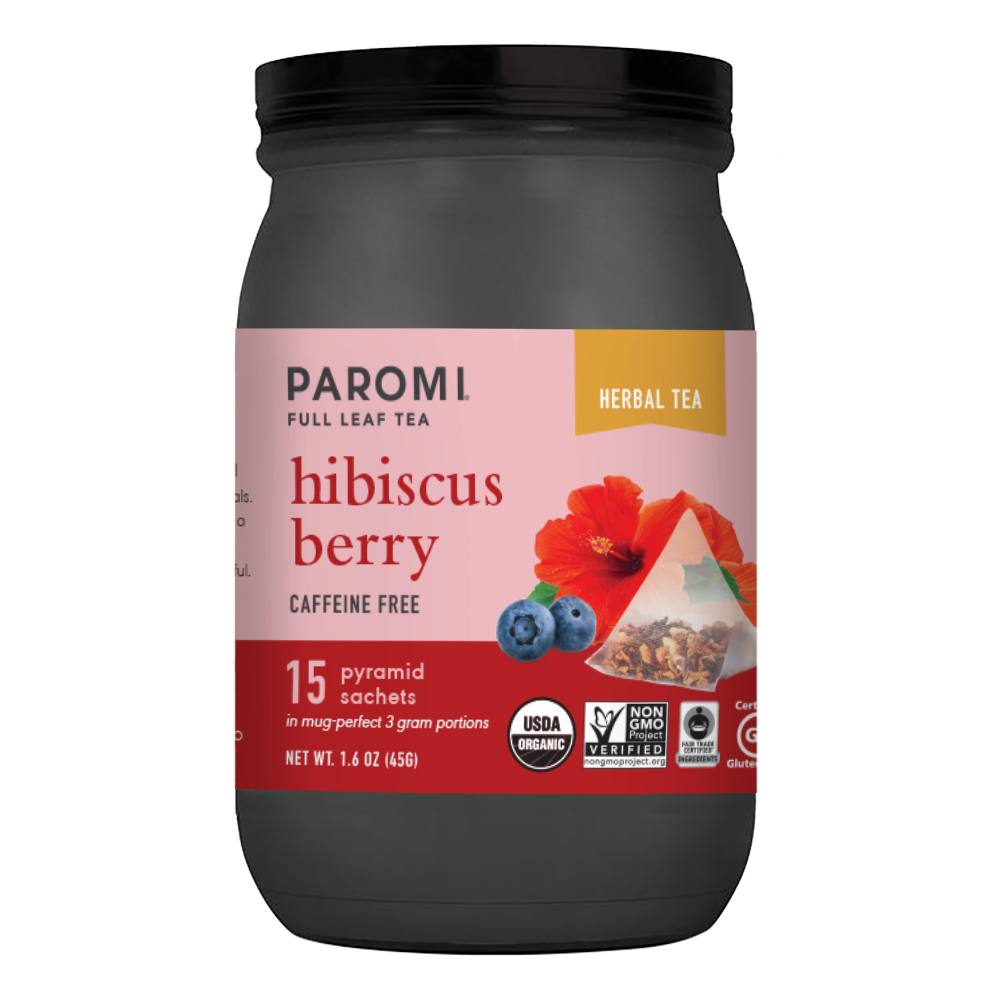 Organic Hibiscus Berry Herbal Tea, Caffeine Free, in Pyramid Tea Bags by Paromi Tea