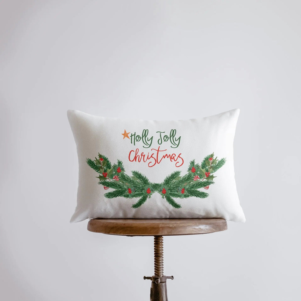 Holly Jolly Christmas with Garland Pillow Cover | 18x12 | Christmas Decor | Home Décor | Aesthetic Room Decor | Elegant Luxury Decor by UniikPillows