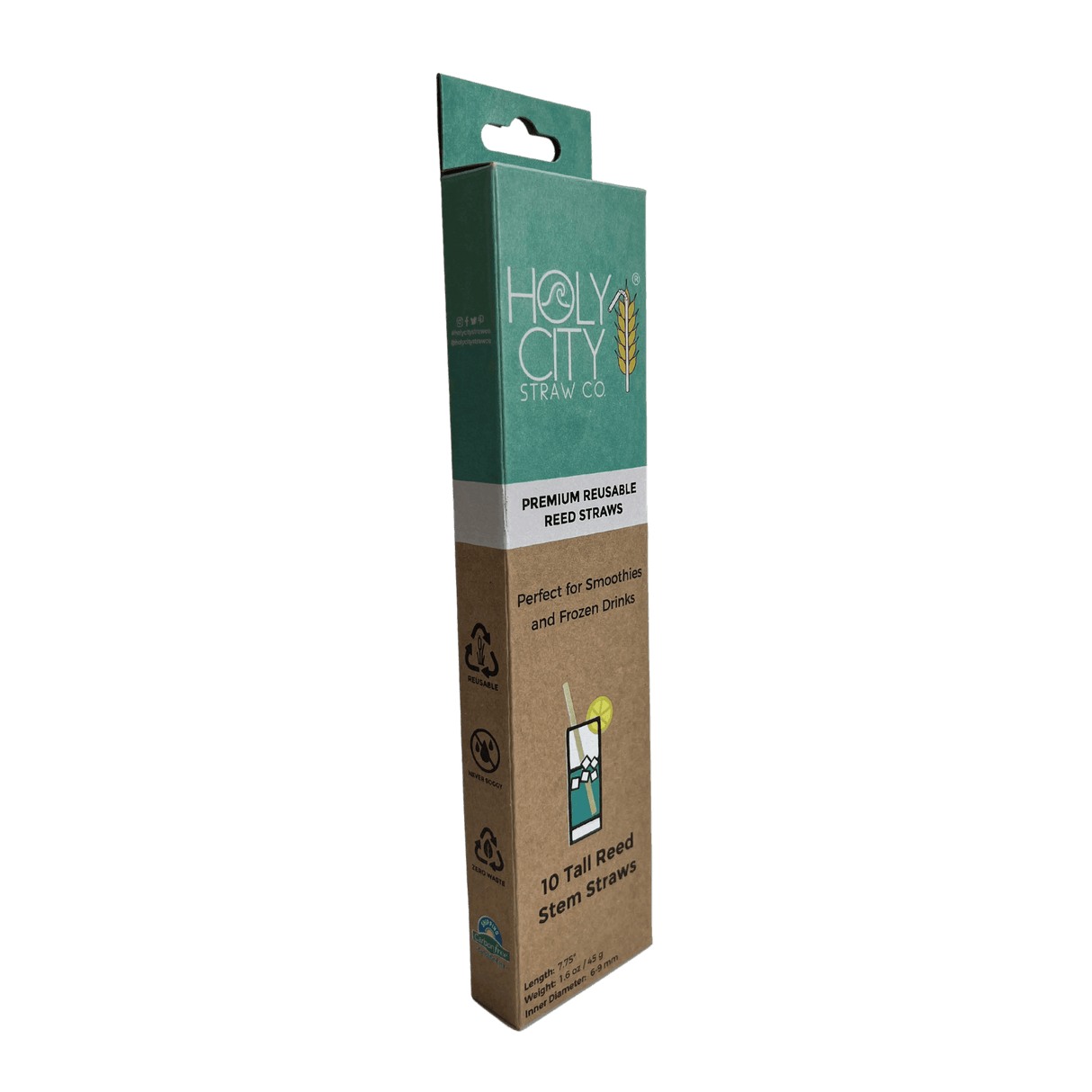 7.9" Jumbo Reed Stem Drinking Straws | Inner pack | 20 x 10ct. Boxes by Holy City Straw Company