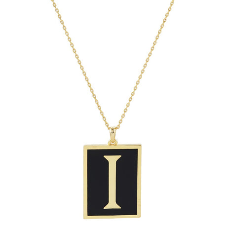 Gold Dipped Enamel Rectangle Monogram Pendant Necklace by Madeline Love