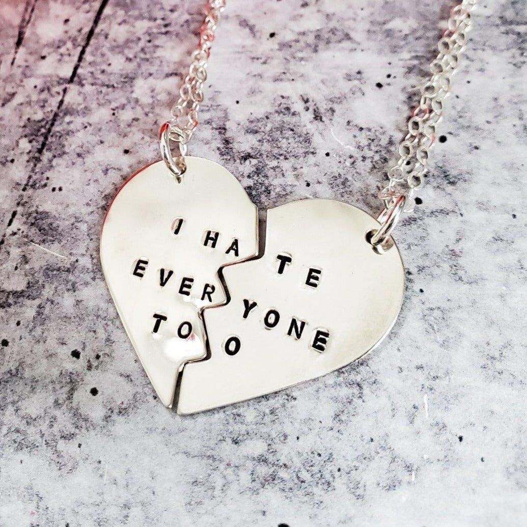 I HATE EVERYONE TOO Broken Heart Friendship Necklaces by Salt and Sparkle