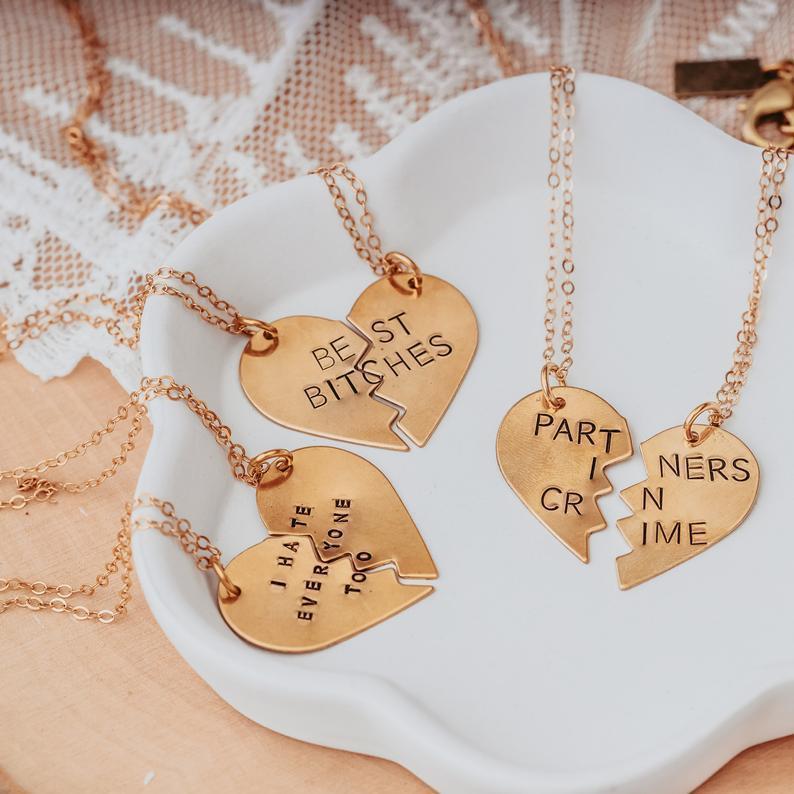 I HATE EVERYONE TOO Broken Heart Friendship Necklaces by Salt and Sparkle