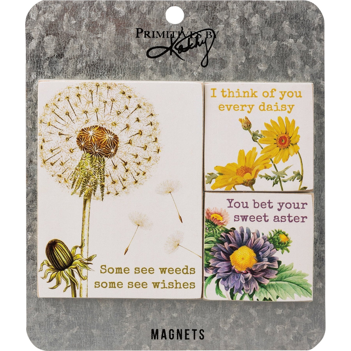 I Think of You Every Daisy Magnet Set | 3 Magnets on a Metal Gift Backing by The Bullish Store