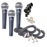 Dynamic Vocal Microphones with XLR Mic Cables & Clips (3 Pack) by FAT TOAD - Cardioid Handheld, Unidirectional for Home Music Live Studio Recording by GeekStands.com