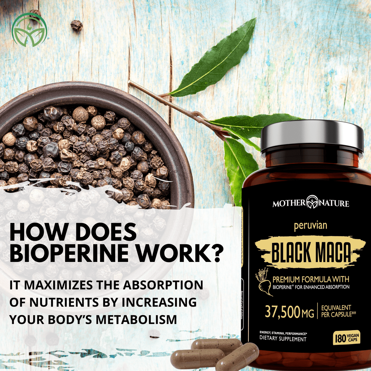 Black Maca Capsules 37,500 mg by Mother Nature Organics