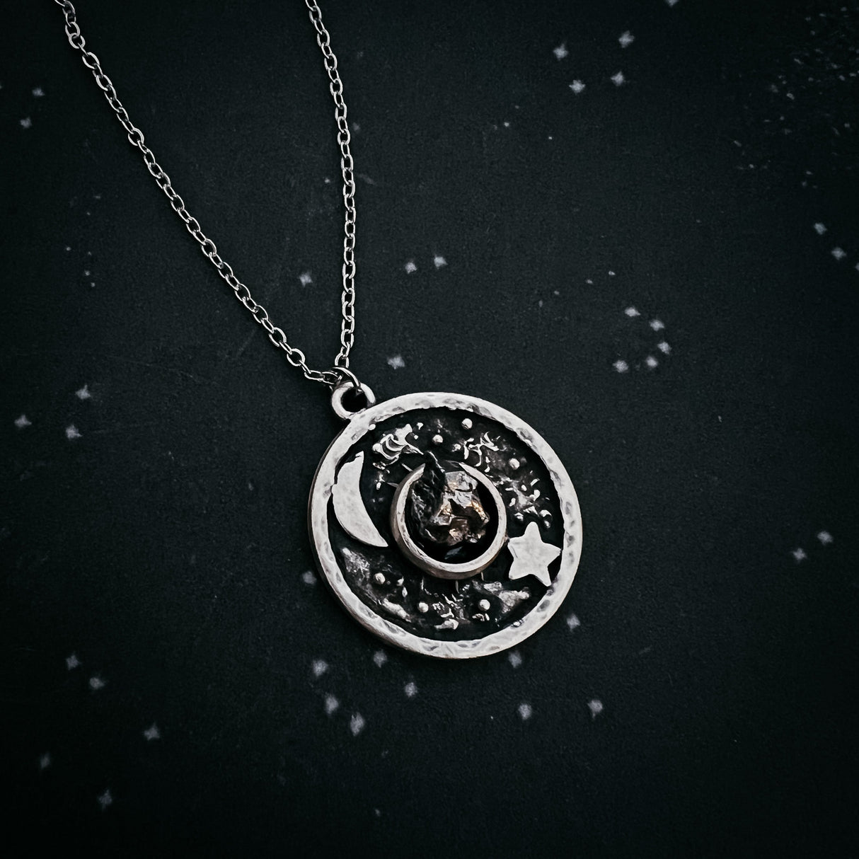 Night Sky Pendant Necklace with Authentic Meteorite by Yugen Handmade