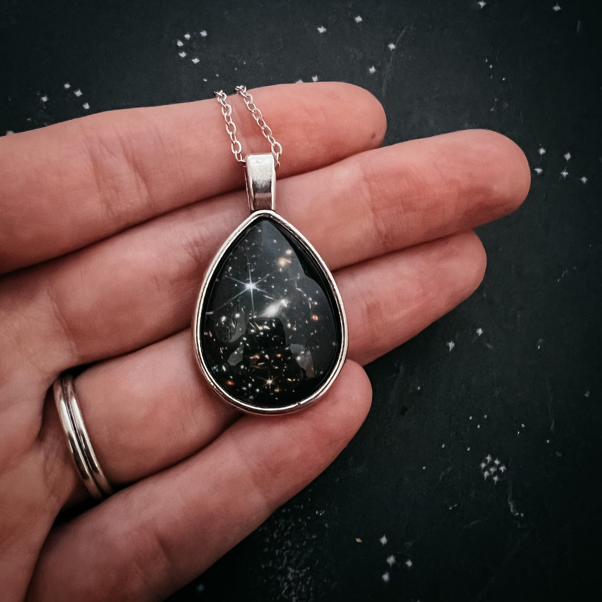 JWST Deep Field Drops in Cosmic Ocean Teardrop Necklace by Yugen Handmade