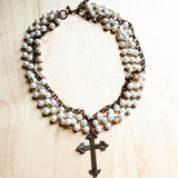 Pearl and Copper Collar-Length Necklace with Copper Cross 114G by The Jewelry Junkie