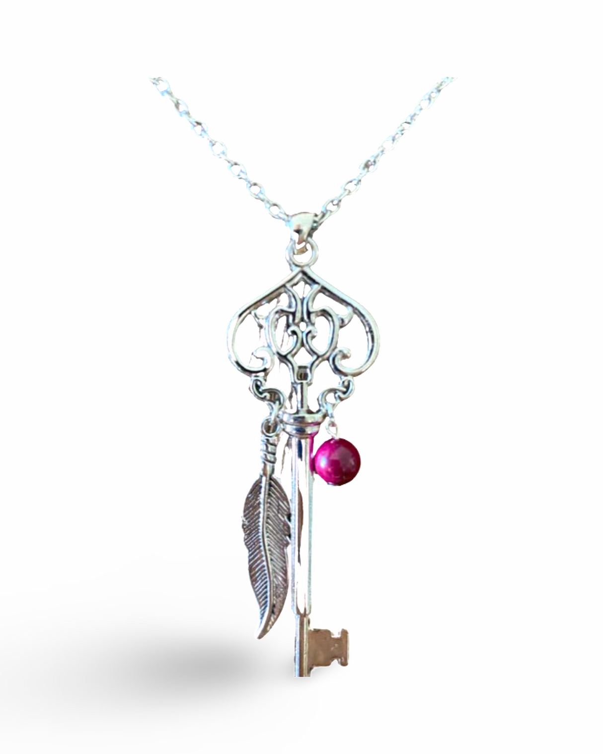 Skeleton Key Necklace with Pink Tiger’s Eye by The Urban Charm