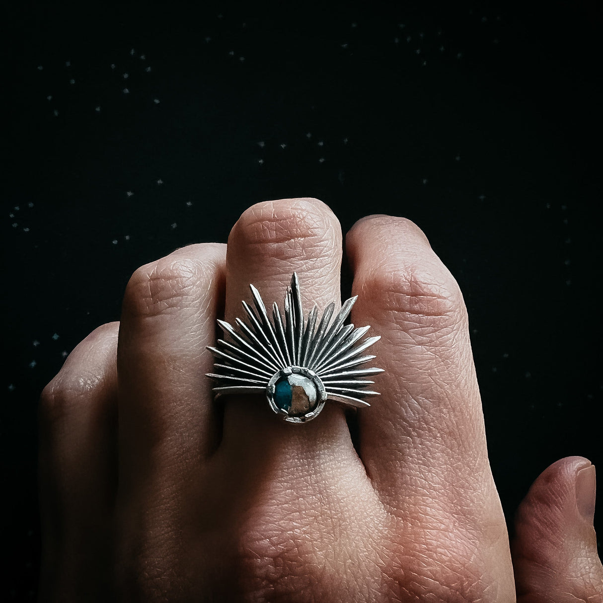 Sun Goddess Ring with Copper Oyster Turquoise by Yugen Handmade