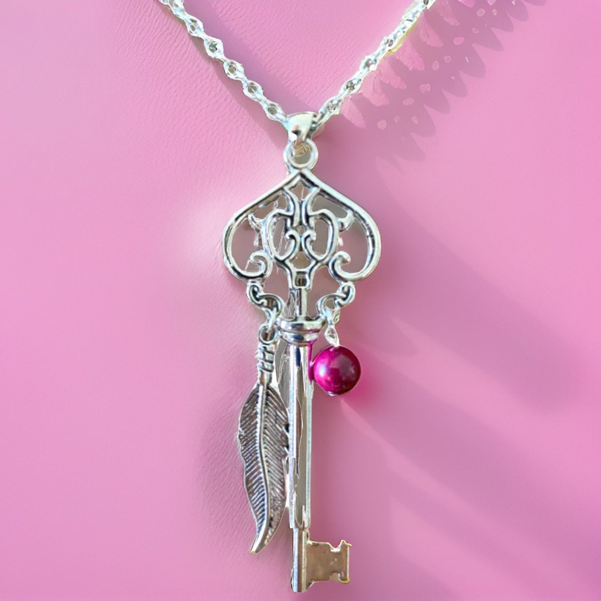 Skeleton Key Necklace with Pink Tiger’s Eye by The Urban Charm