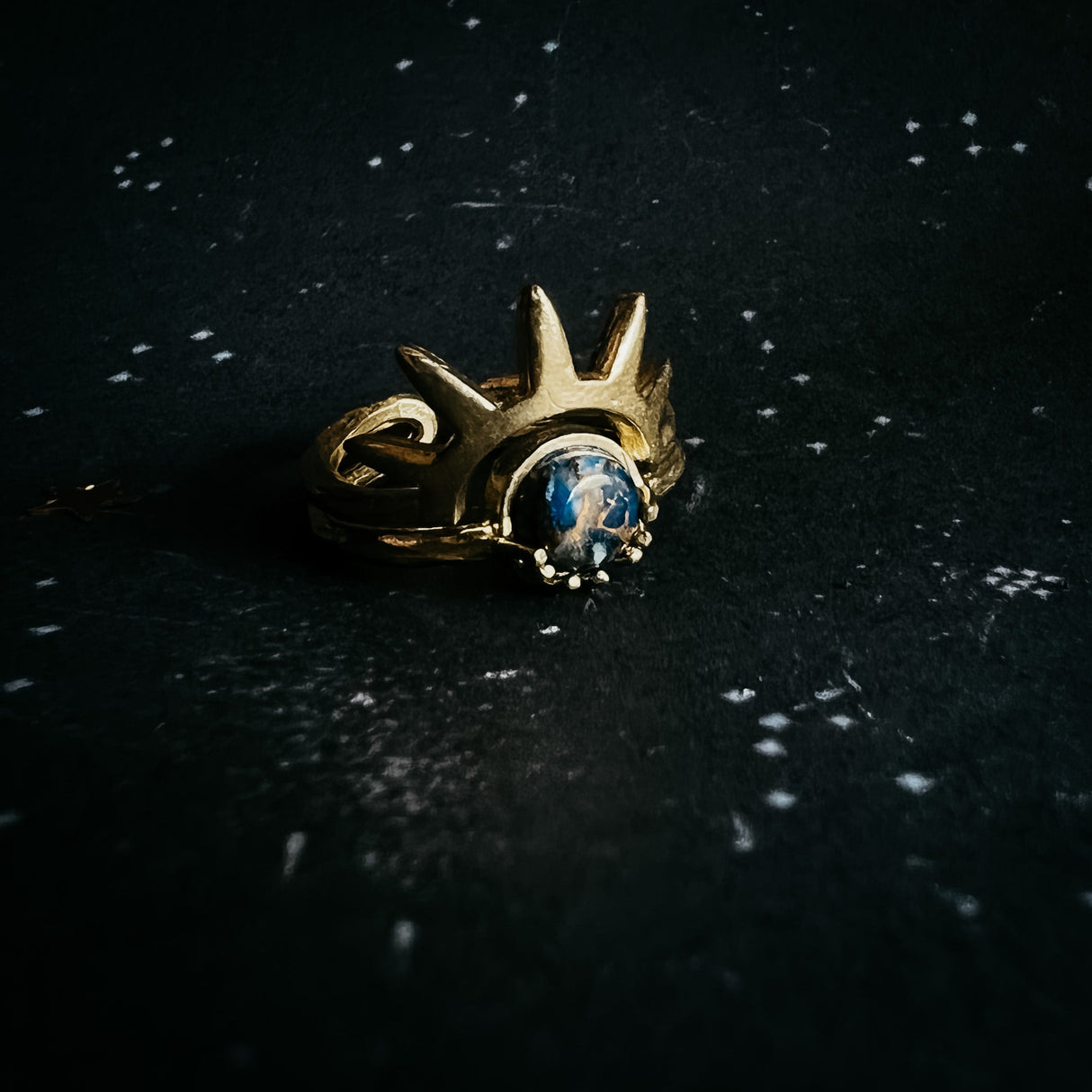 Dark Before the Dawn Sunburst Ring with Copper Lapis Lazuli by Yugen Handmade