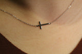 14k Solid Gold Sideways Cross Necklace by VicStoneNYC Fine Jewelry