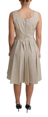 Beige Polka Dotted Cotton A-Line Dress by Faz