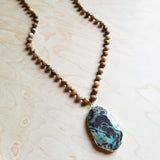 Bohemian Natural JASPER Beaded Necklace with Ocean Agate Pendant 245u by The Jewelry Junkie