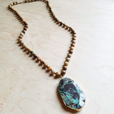 Bohemian Natural JASPER Beaded Necklace with Ocean Agate Pendant 245u by The Jewelry Junkie