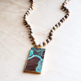 Bohemian Natural JASPER Beaded Necklace with Ocean Agate Pendant 245u by The Jewelry Junkie